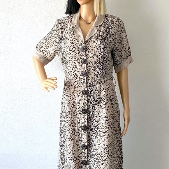 Animal Print Dress Cheetah Print Dress Leopard Print Dress Safari Dress Linen S - Picture 3 of 10